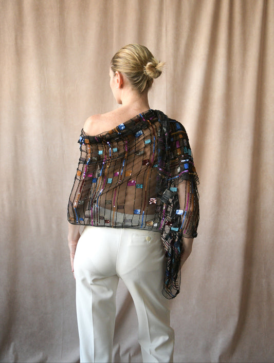 giorgio armani black sequin and bead embellished shawl