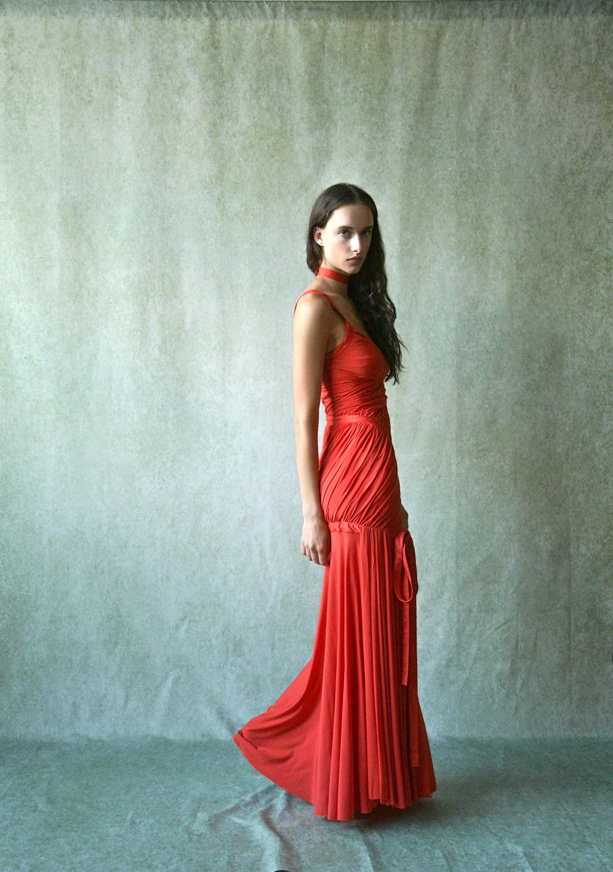 donna karan fall winter 2005 red ruched runway dress