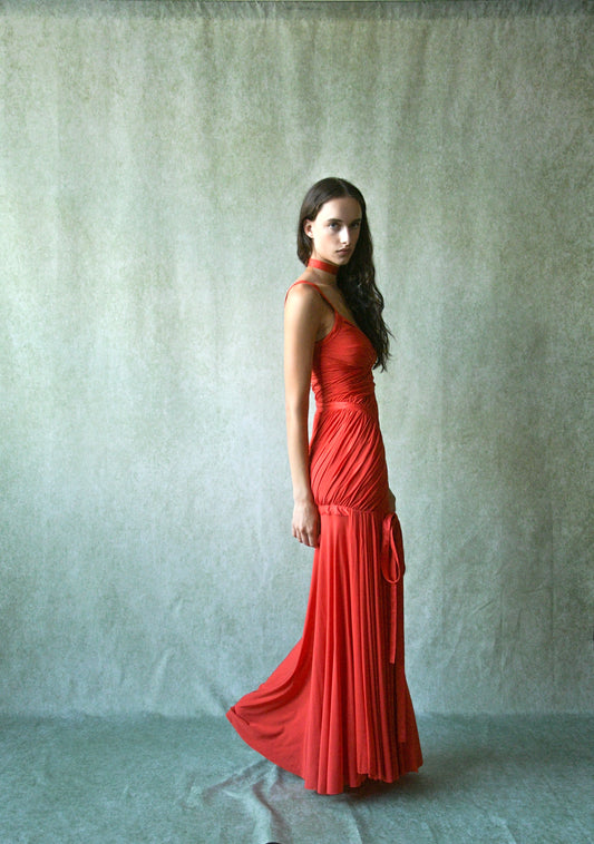 donna karan fall winter 2005 red ruched runway dress