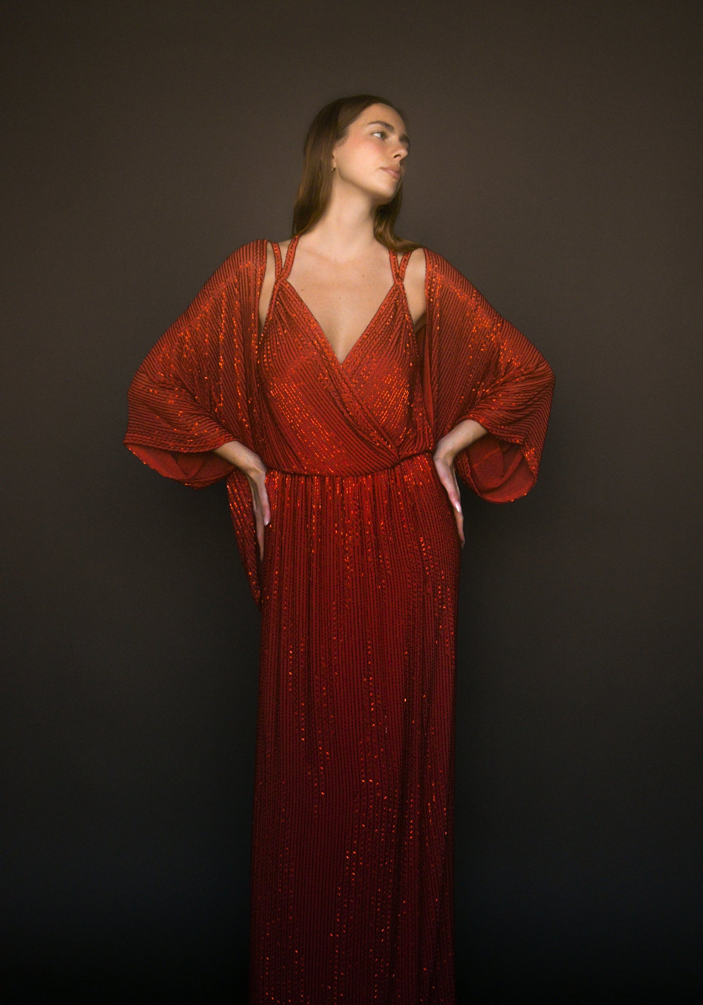 bob mackie red beaded kimono gown set