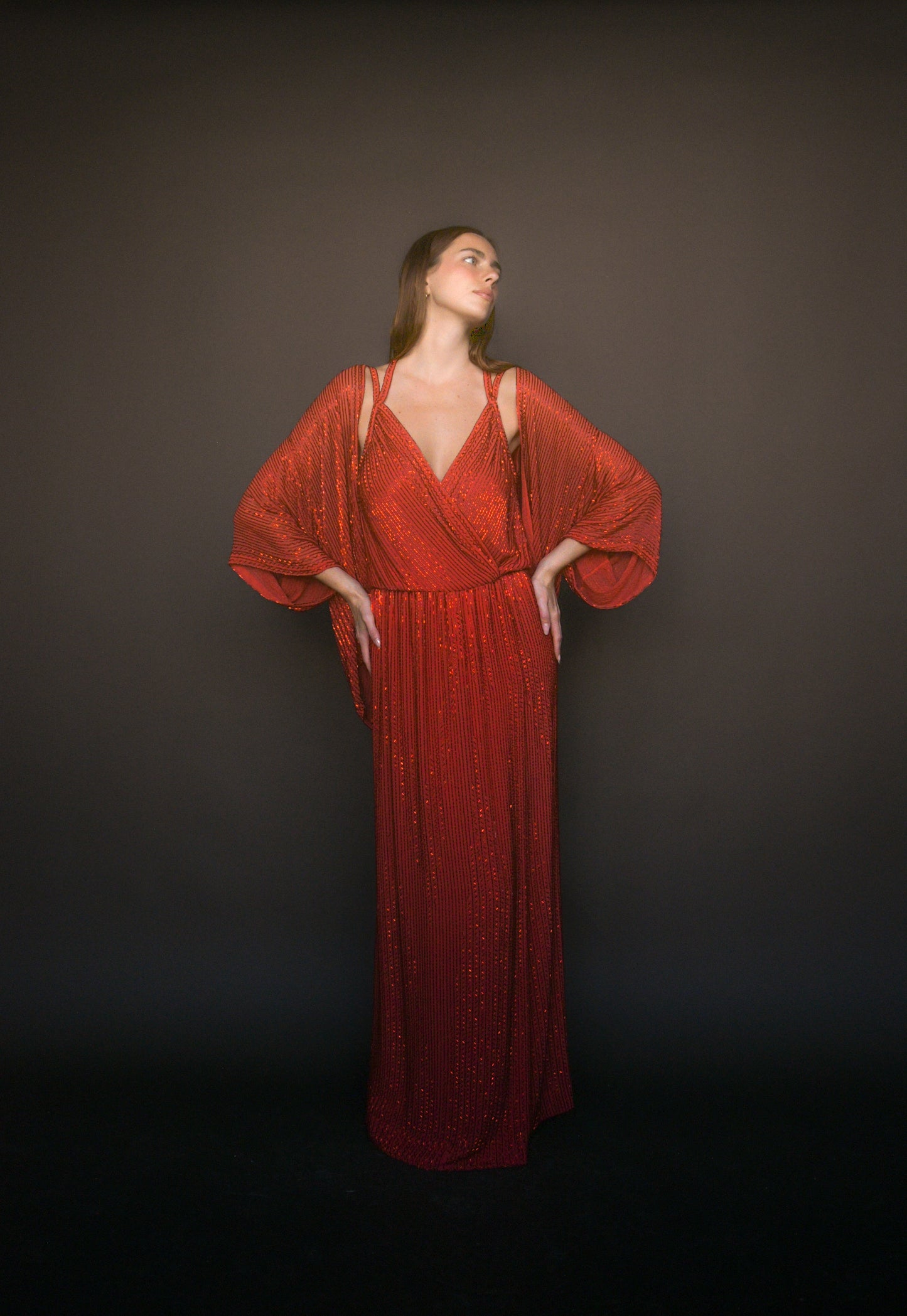 bob mackie red beaded kimono gown set