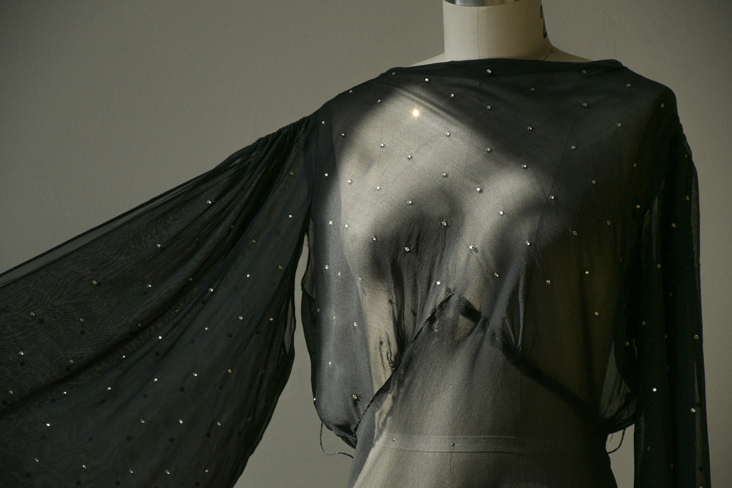 1930s rhinestone silk chiffon gown