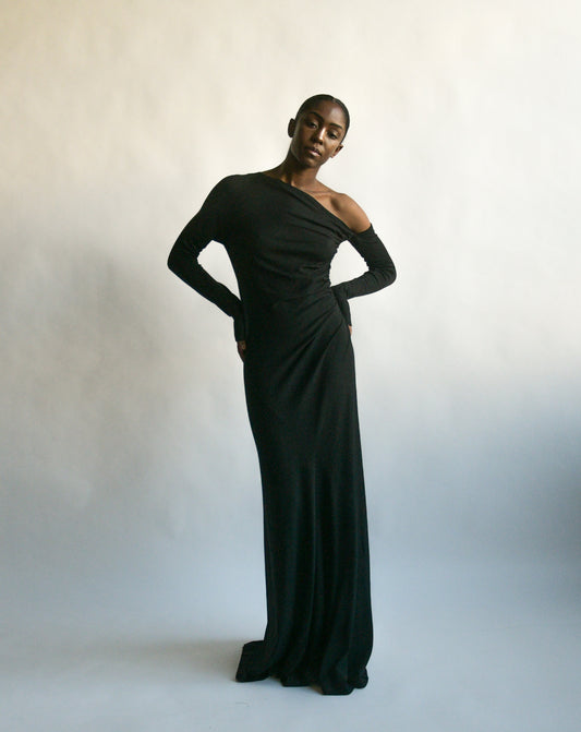 donna karan wool asymmetric shoulder dress