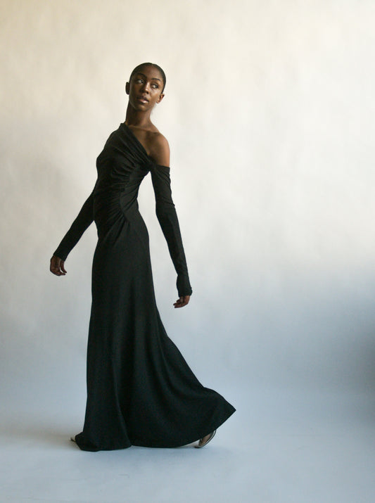 donna karan wool asymmetric shoulder dress