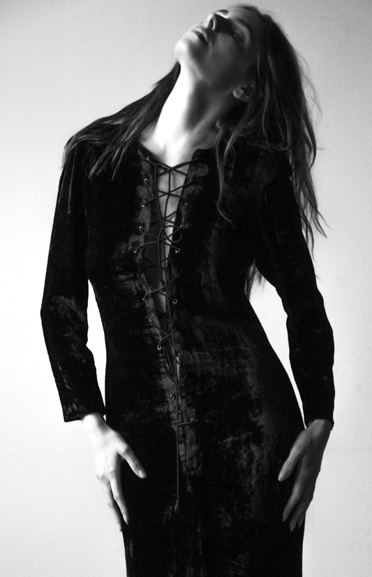yves saint laurent black velvet corset dress