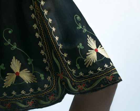 1920s black silk embroidered dress
