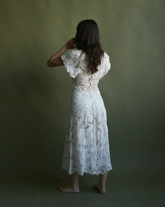 1930s white battenburg lace dress