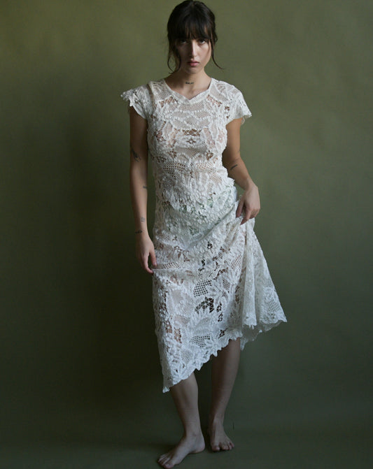 1930s white battenburg lace dress