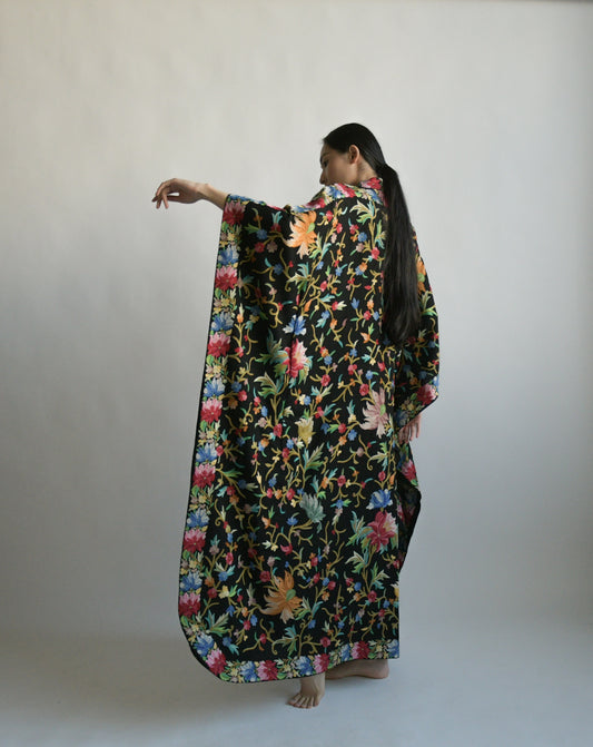 1970s hand embroidered wool caftan