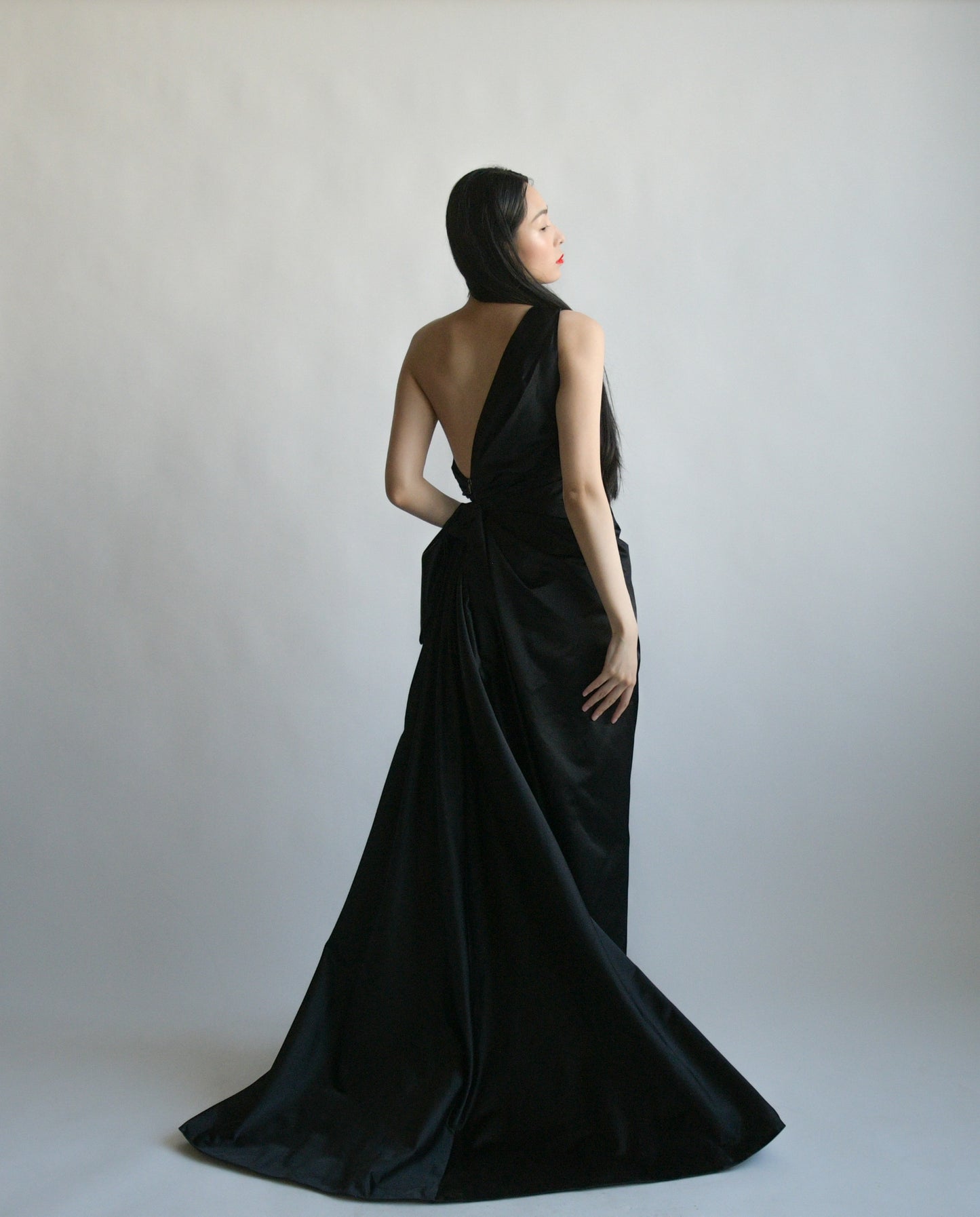 prada black silk taffeta one shoulder gown