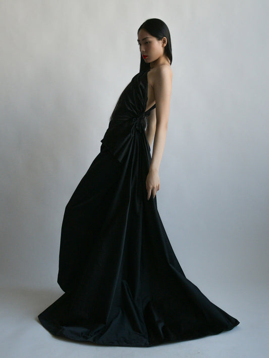 prada black silk taffeta one shoulder gown