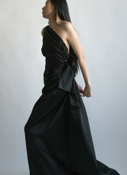 prada black silk taffeta one shoulder gown