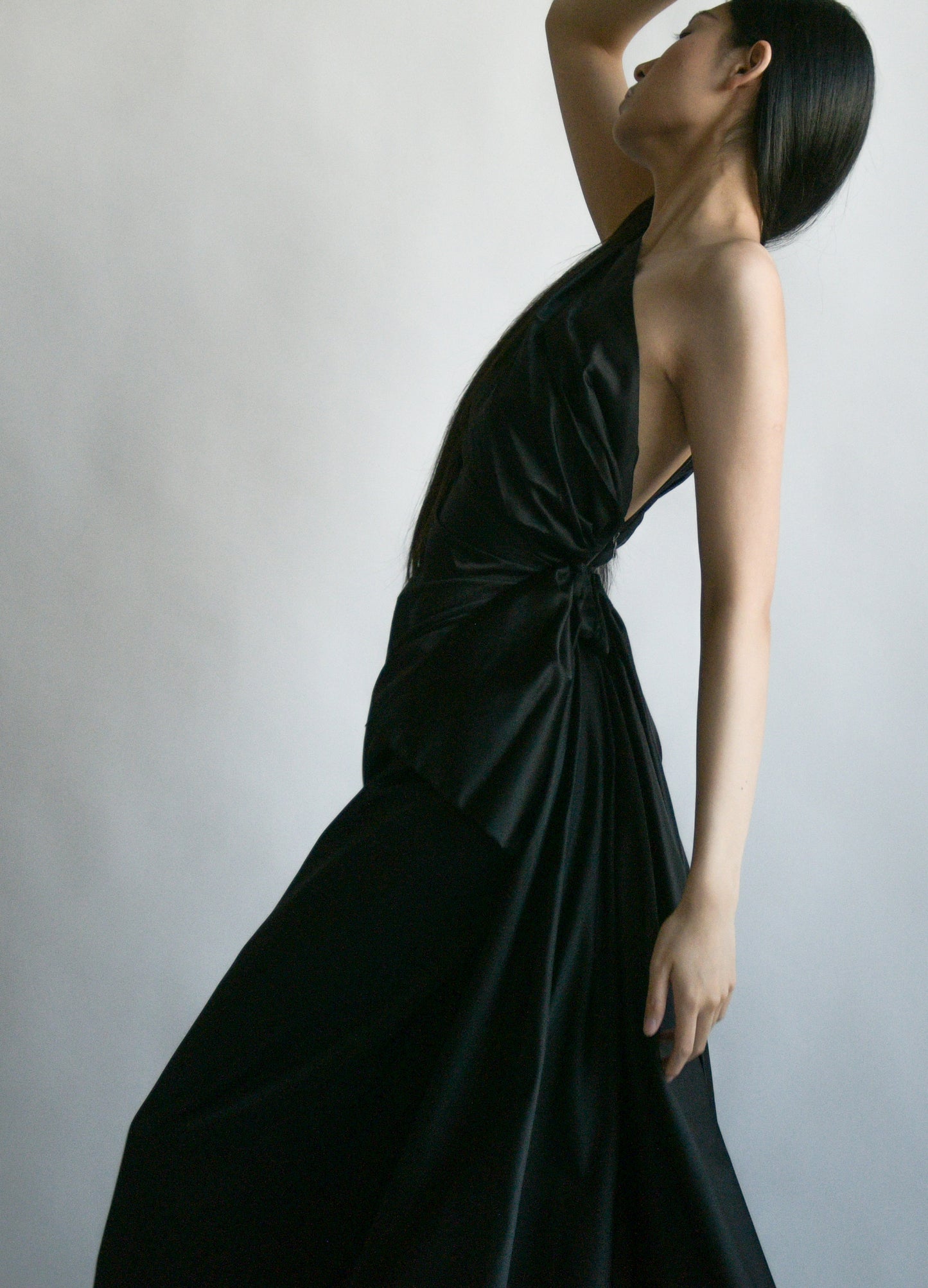 prada black silk taffeta one shoulder gown