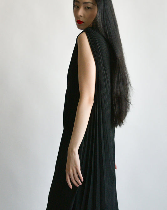 andre laug black silk pleated dress