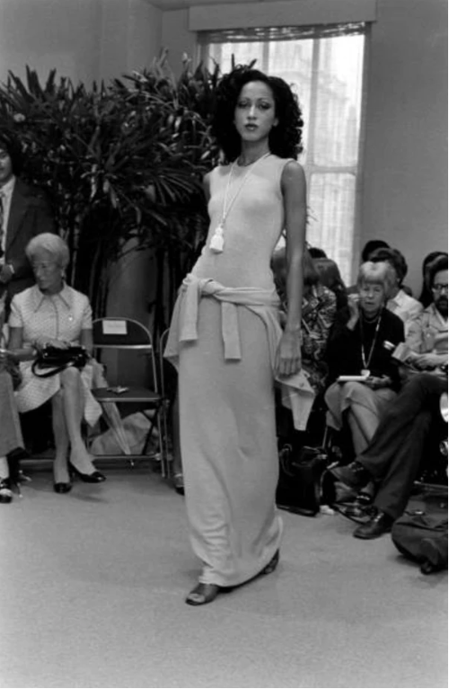 1973 halston ivory cashmere dress