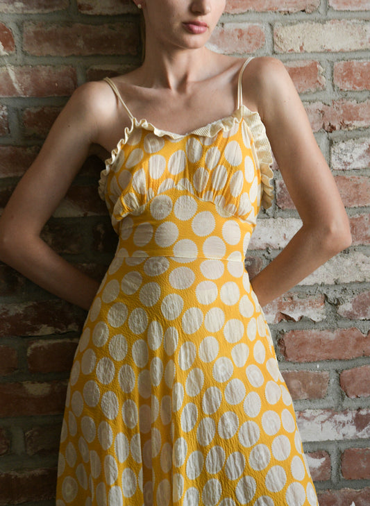 1930s yellow polka dot organdy dress