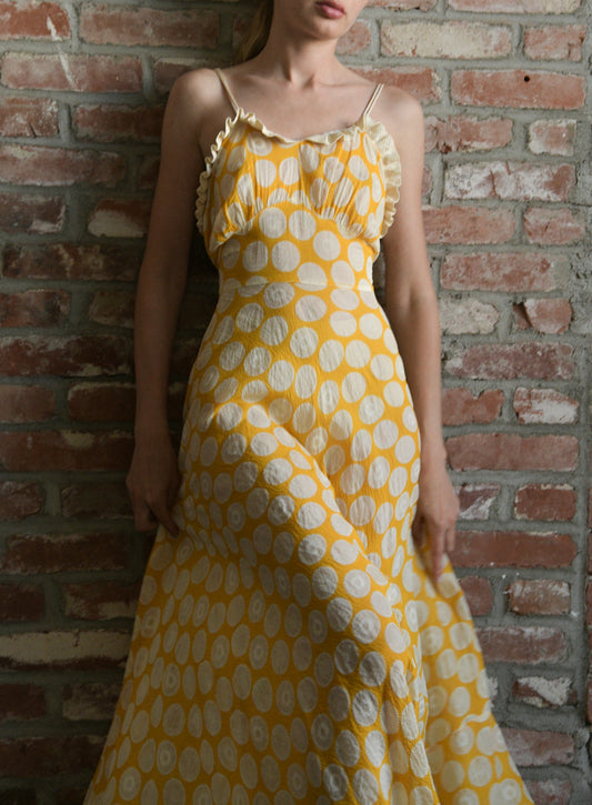 1930s yellow polka dot organdy dress