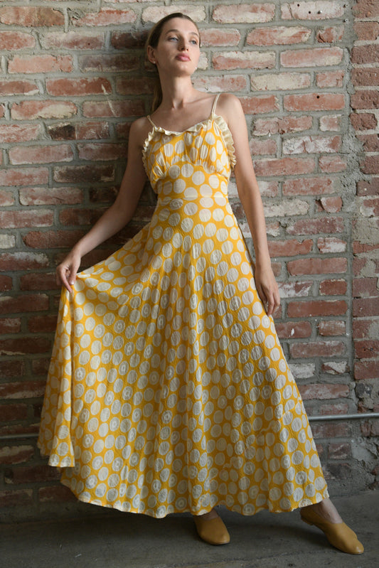 1930s yellow polka dot organdy dress