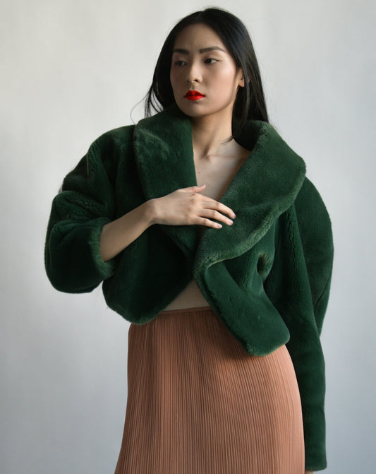 lolita lempicka green faux fur coat