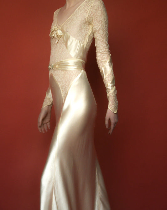1930s art deco satin and lace dress