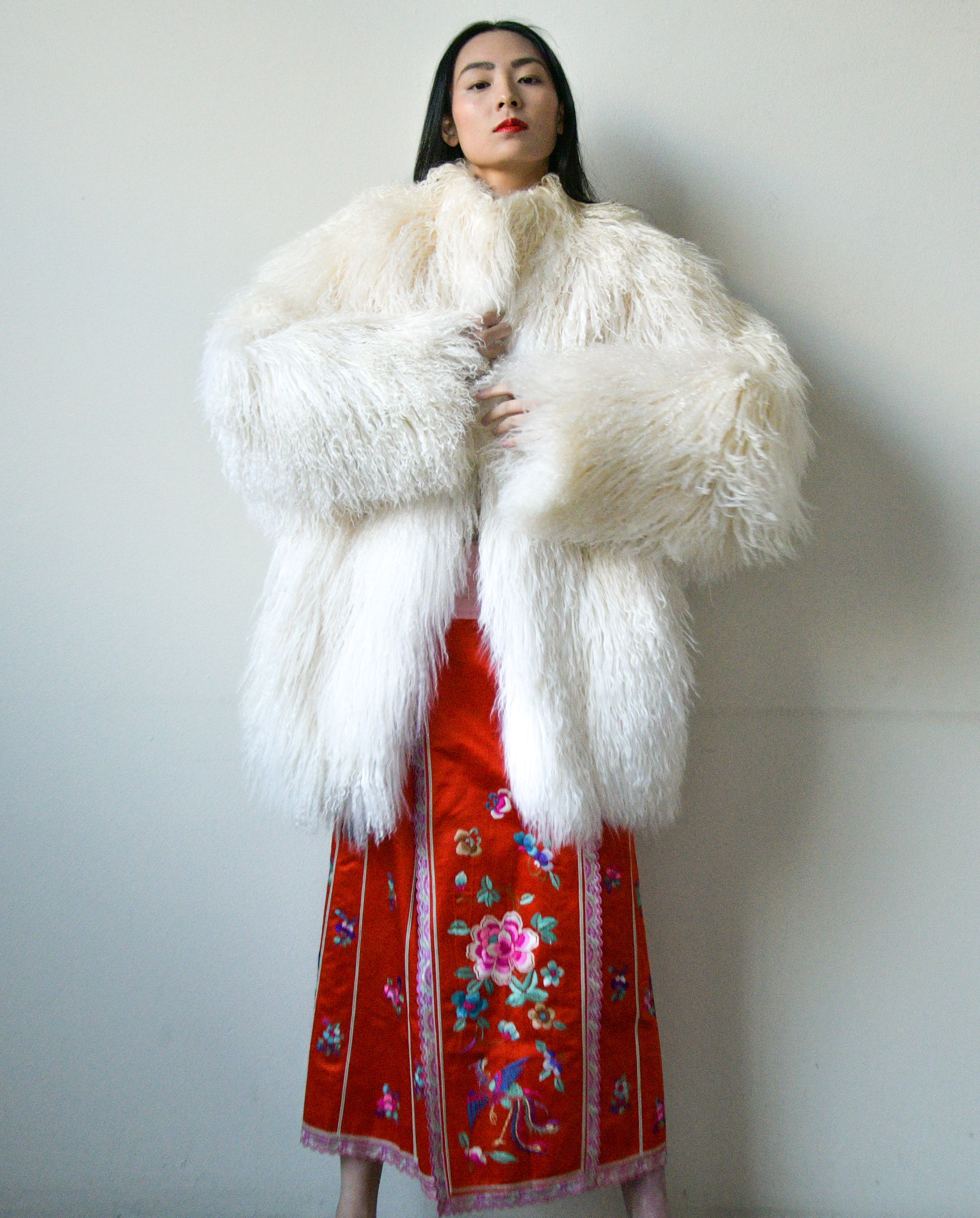 White mongolian hotsell fur coat