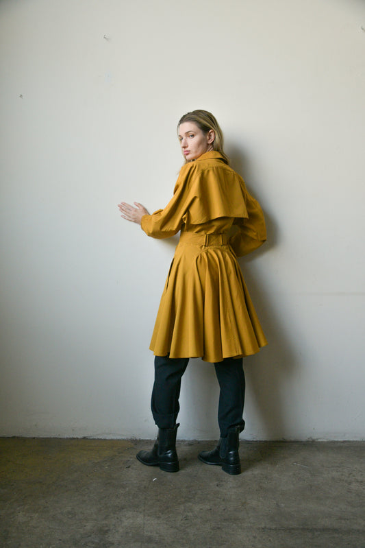 alaia mustard cotton flared trench coat