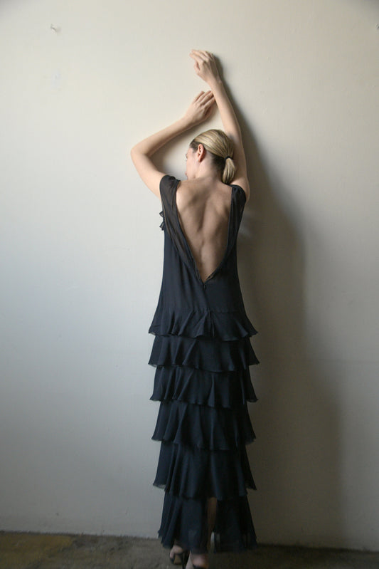 chanel ss 2001 by karl lagerfeld silk chiffon ruffle dress