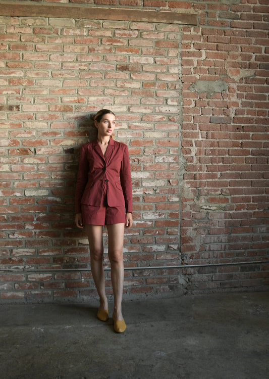 1990s prada burgundy cotton summer suit