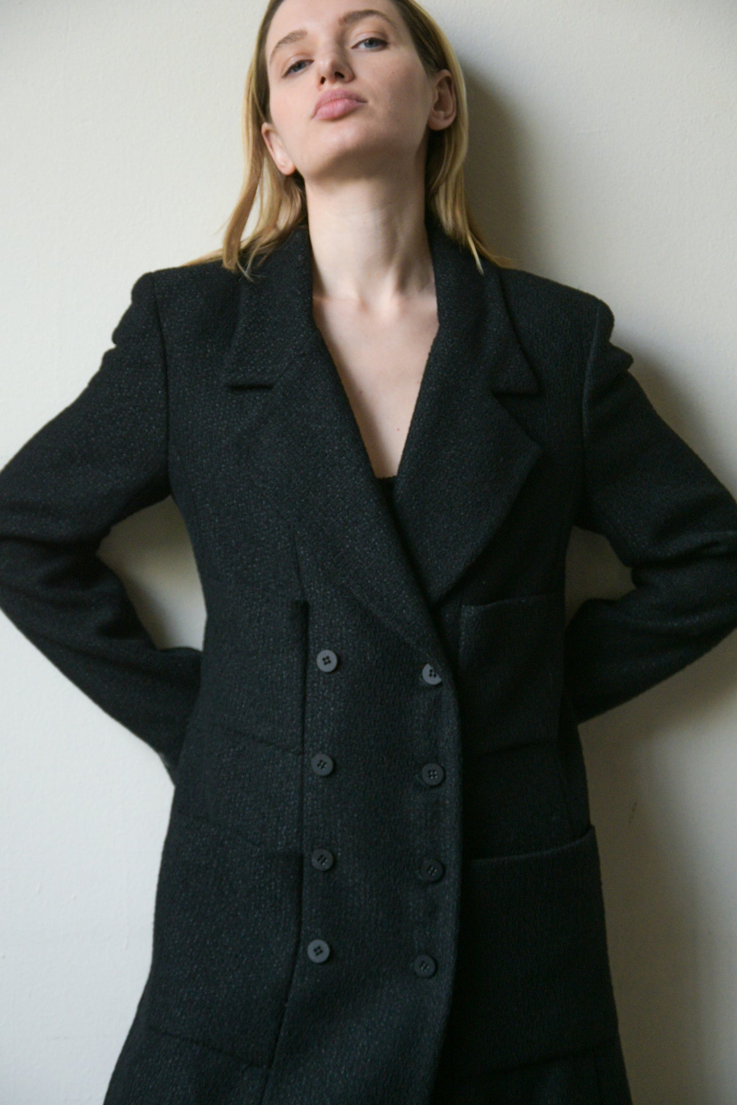 chanel fw 2001 black wool coat