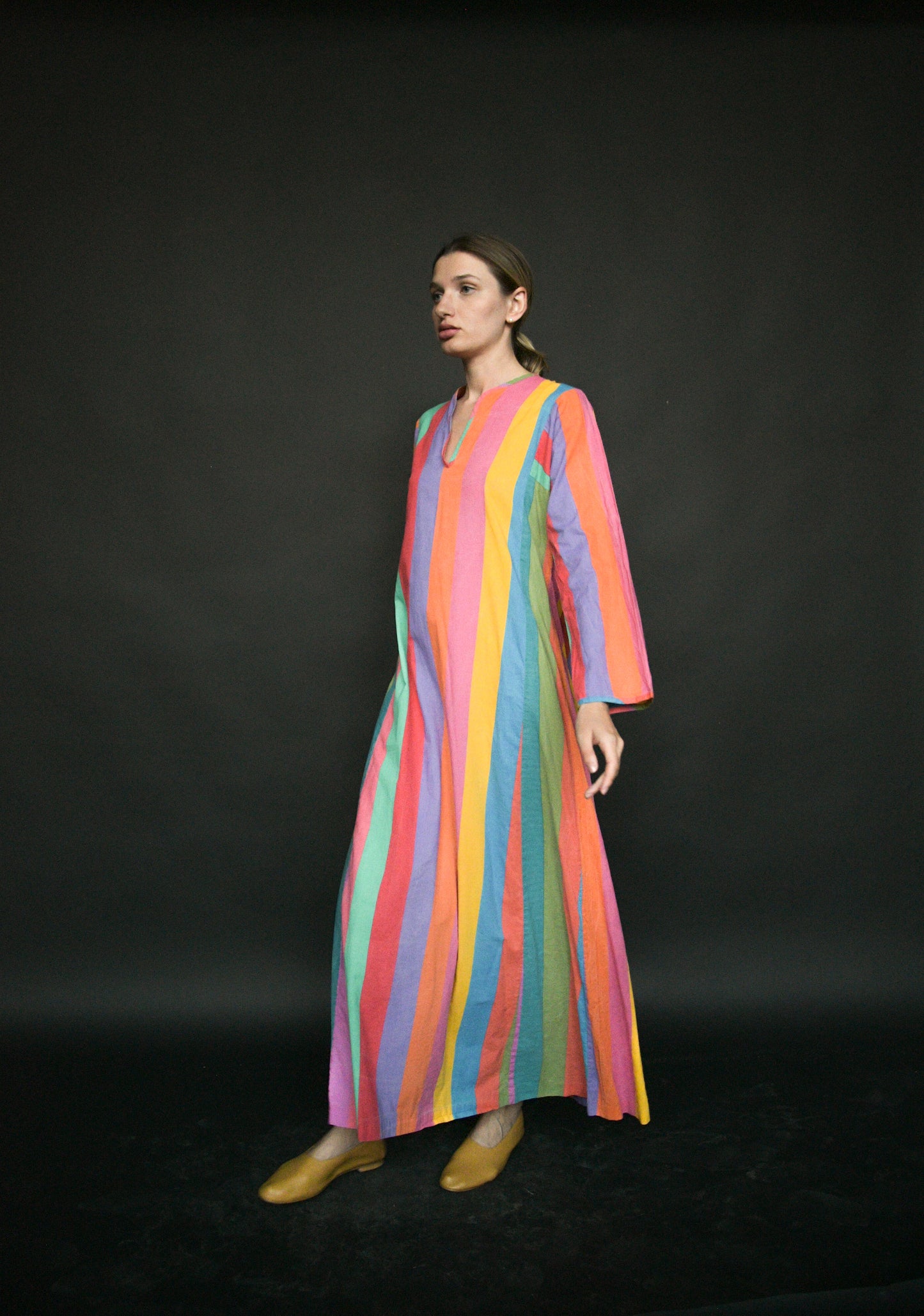 1970s rainbow striped cotton caftan