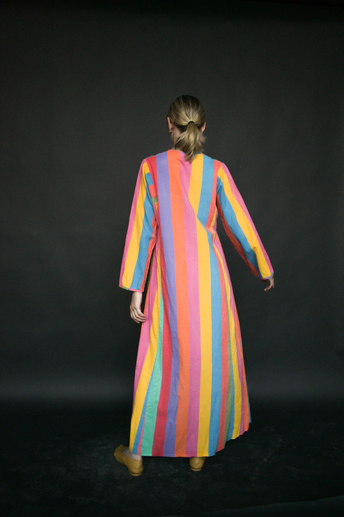 1970s rainbow striped cotton caftan