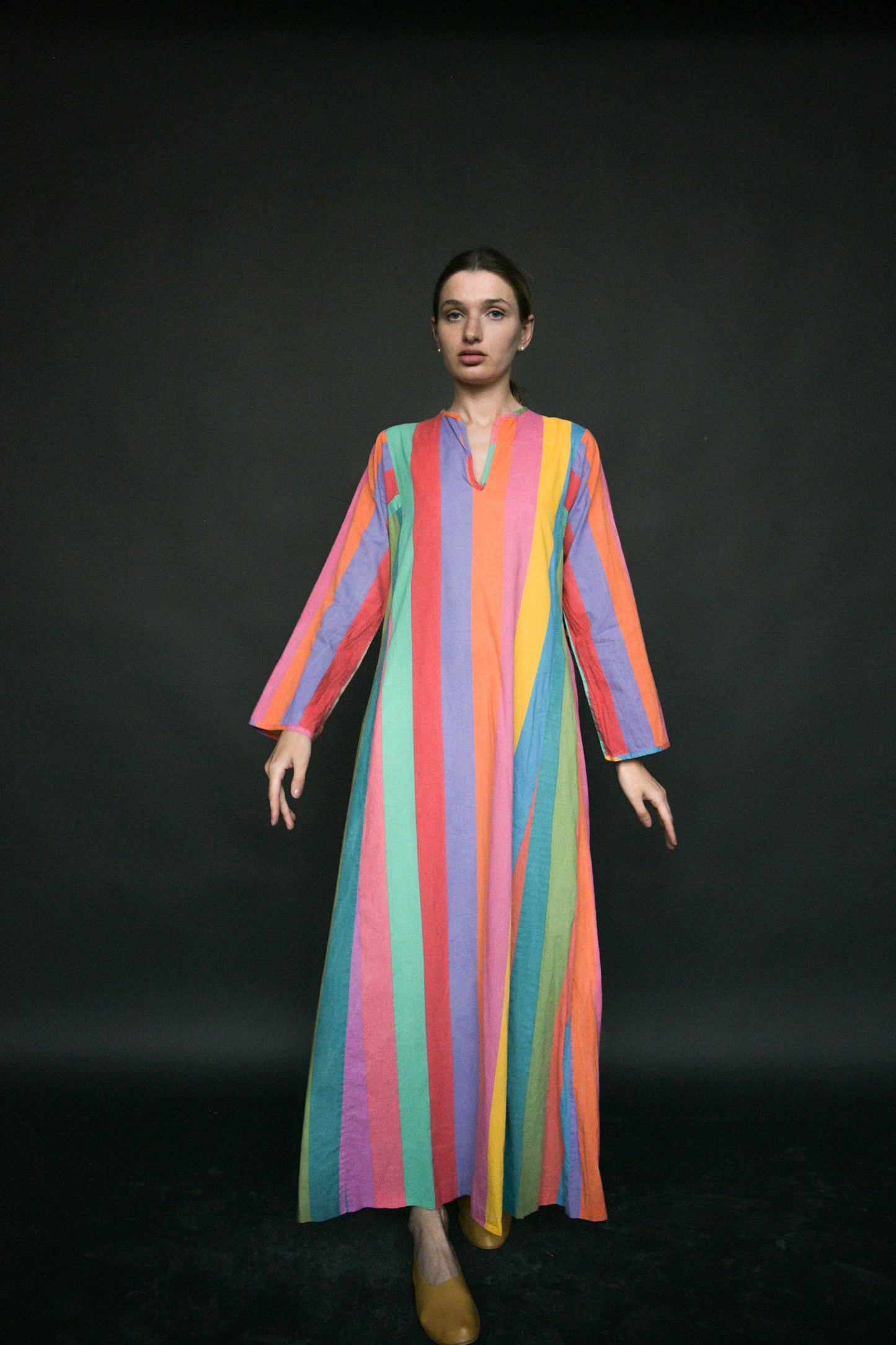 1970s rainbow striped cotton caftan