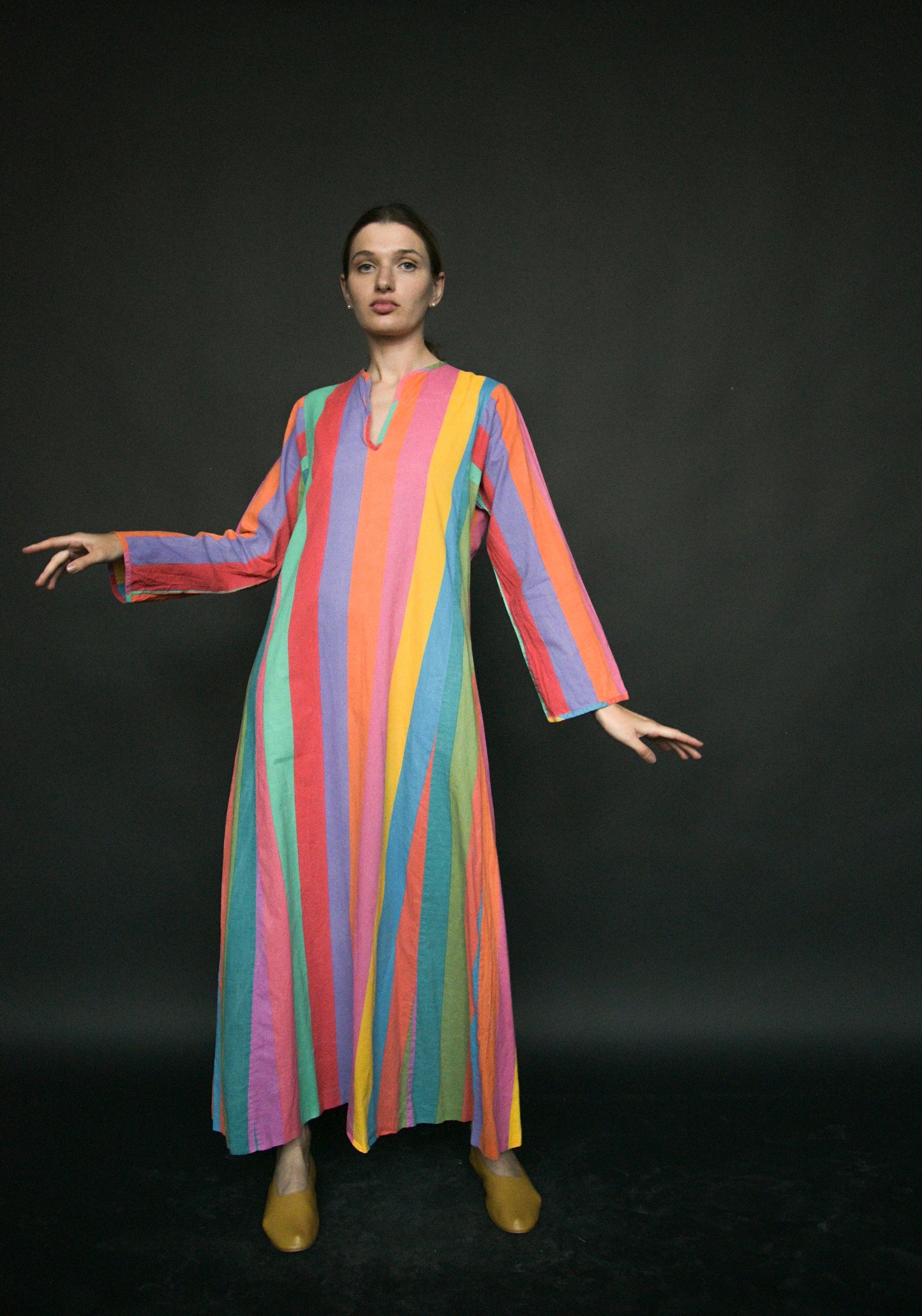 1970s rainbow striped cotton caftan