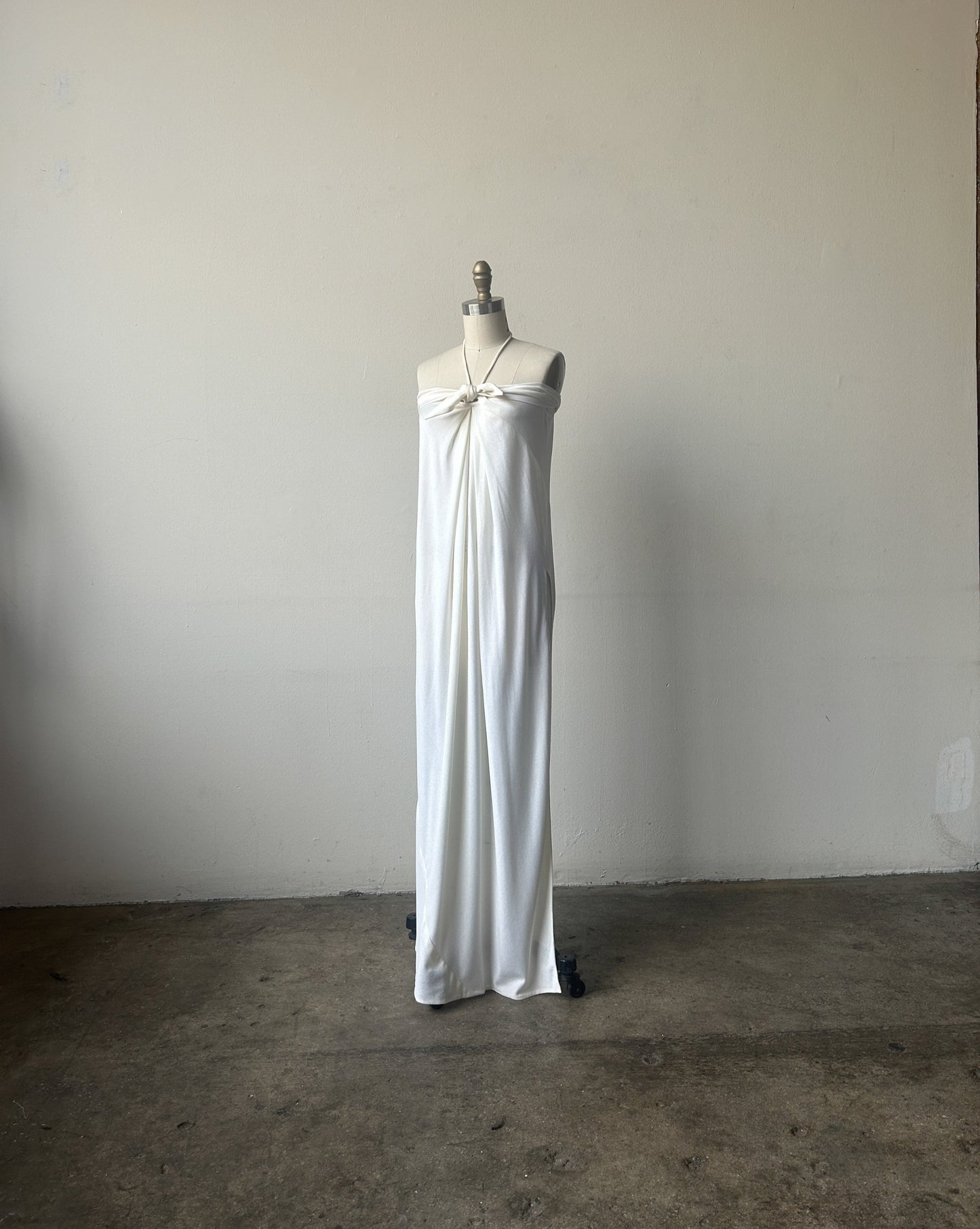 1976 vintage halston white strapless tie front jersey dress