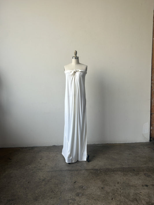 1976 vintage halston white strapless tie front jersey dress