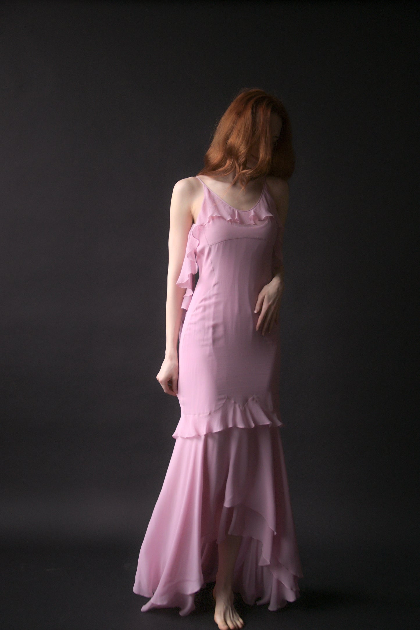 yves saint laurent rive gauche by tom ford spring 2004 lilac silk chiffon ruffle dress