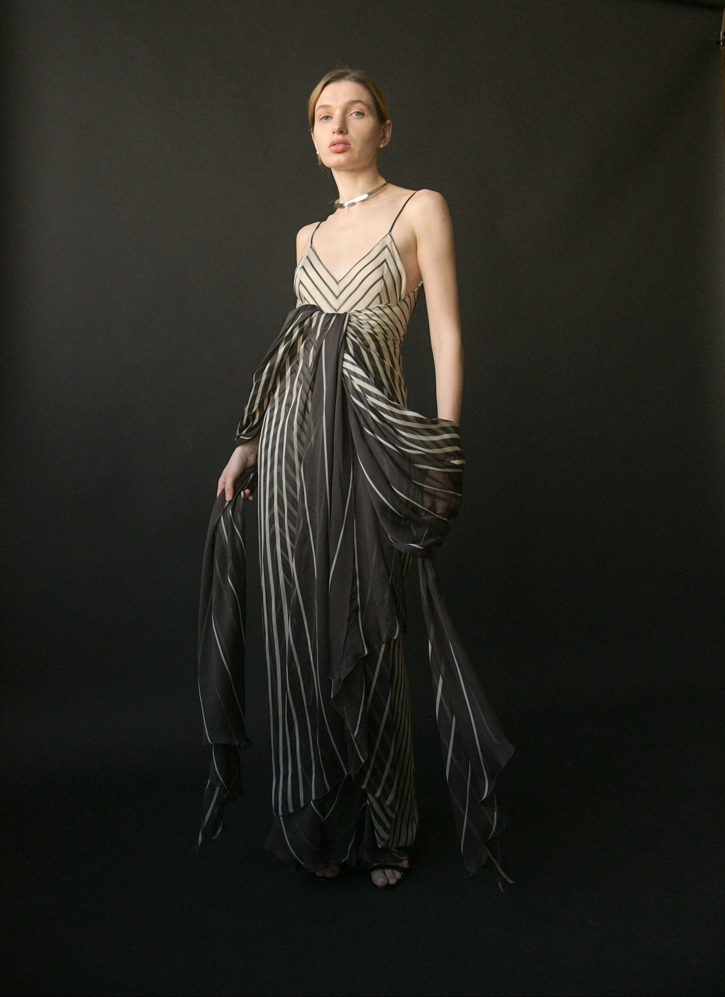 valentino spring summer 2001 gradient striped silk chiffon layered dress