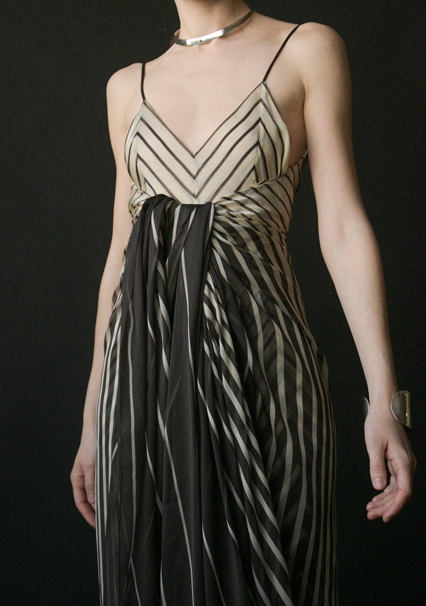 valentino spring summer 2001 gradient striped silk chiffon layered dress