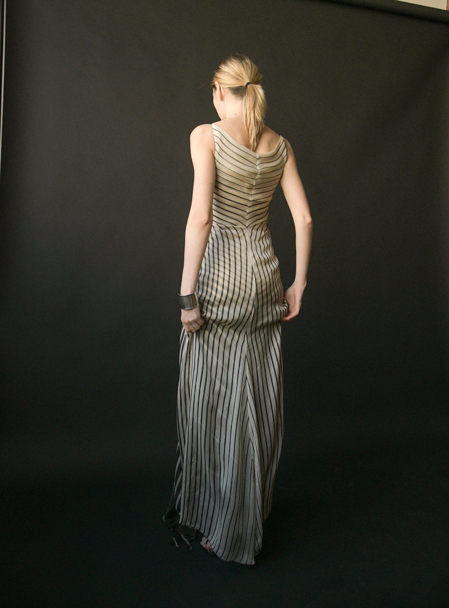 valentino spring summer 2001 gradient striped silk chiffon layered dress