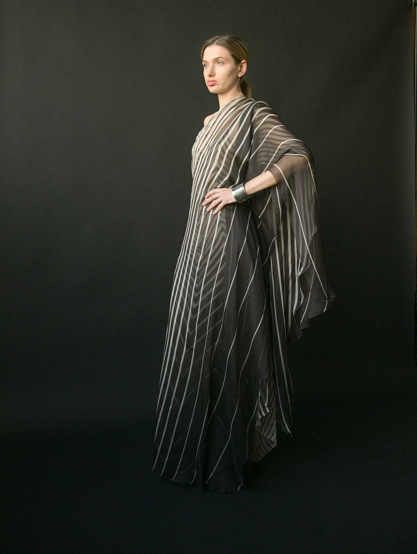 valentino spring summer 2001 gradient striped silk chiffon layered dress