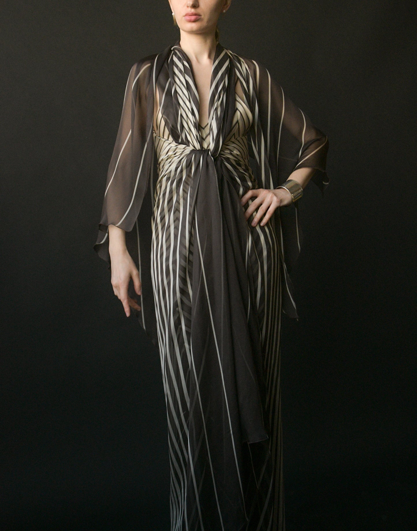 valentino spring summer 2001 gradient striped silk chiffon layered dress