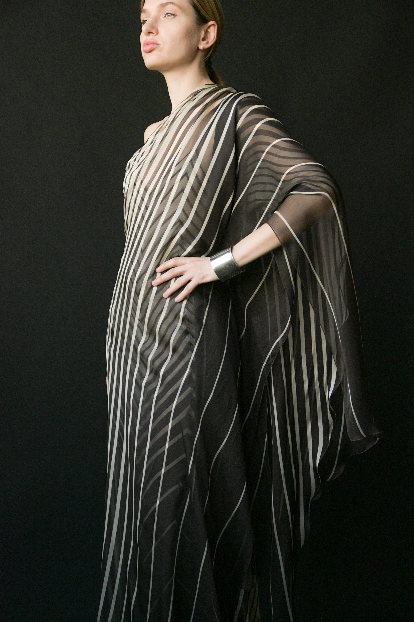 valentino spring summer 2001 gradient striped silk chiffon layered dress
