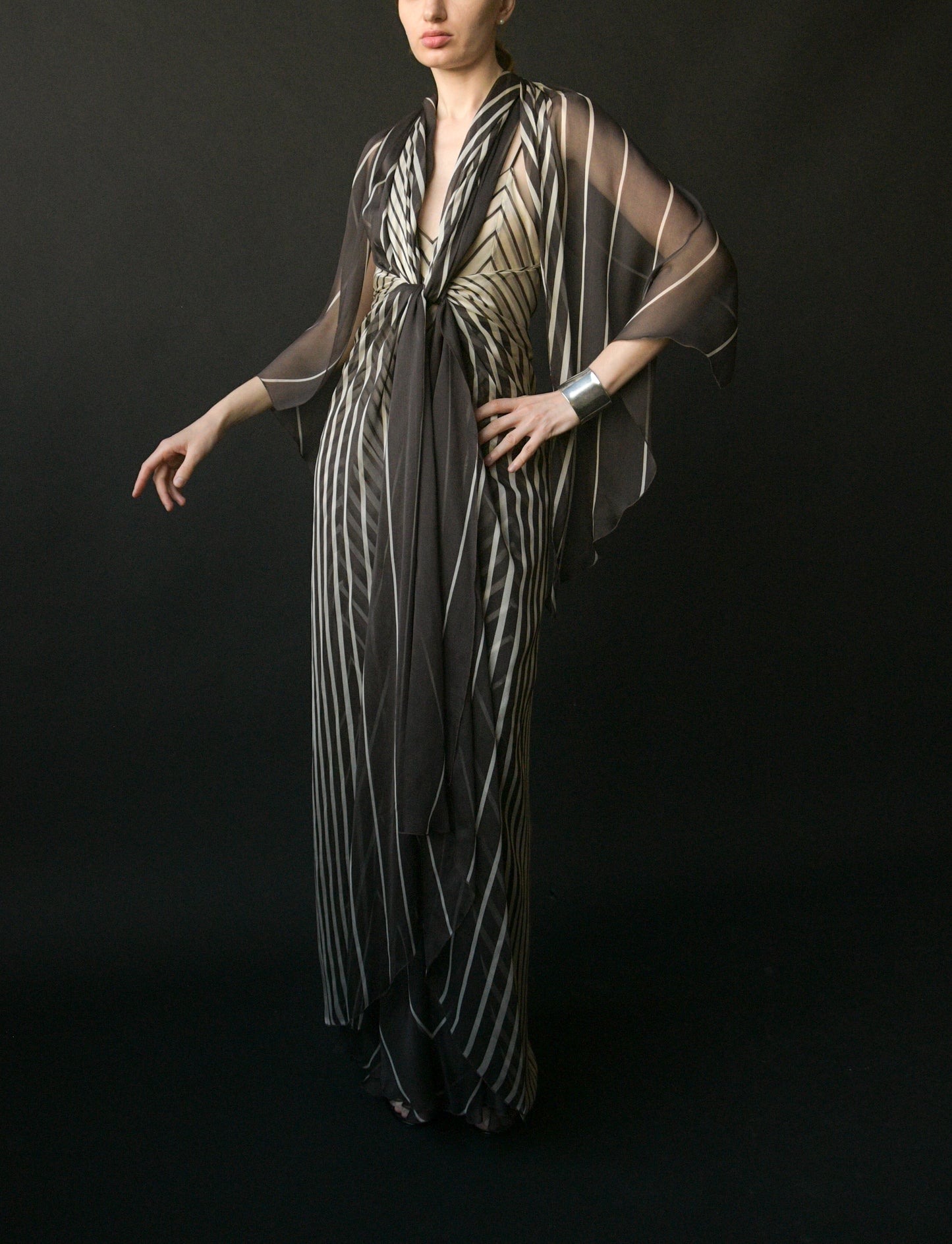 valentino spring summer 2001 gradient striped silk chiffon layered dress