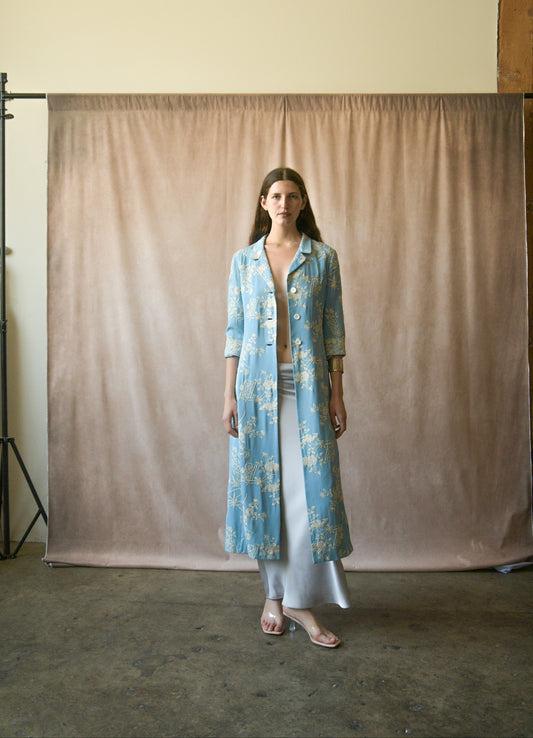 dolce gabbana silk wedgwood blue chinoiserie embroidered coat