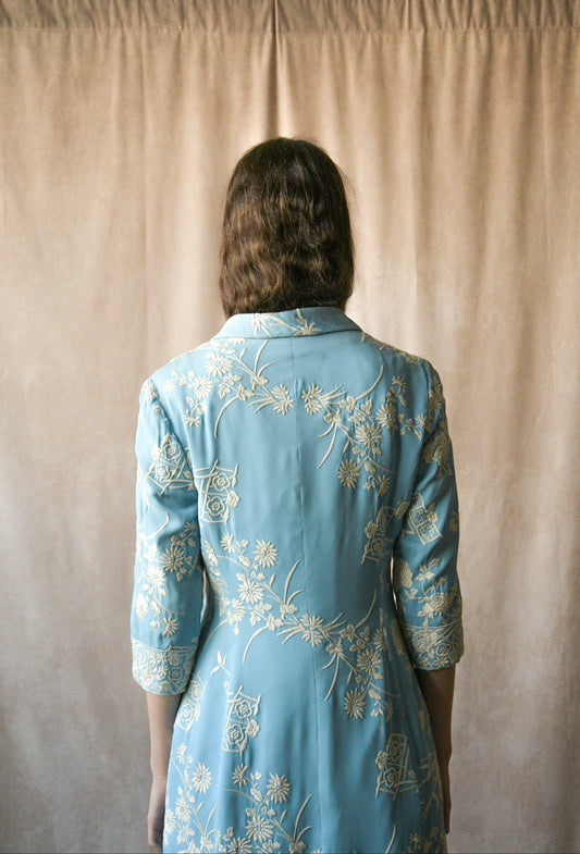 dolce gabbana silk wedgwood blue chinoiserie embroidered coat