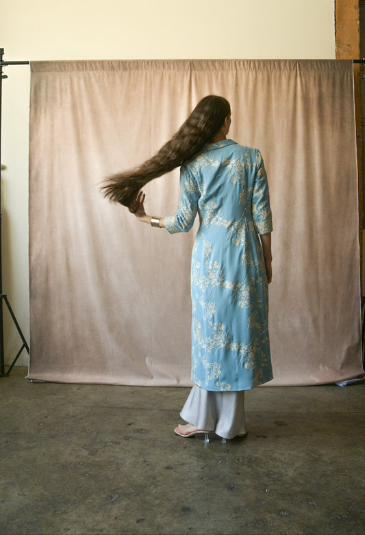 dolce gabbana silk wedgwood blue chinoiserie embroidered coat