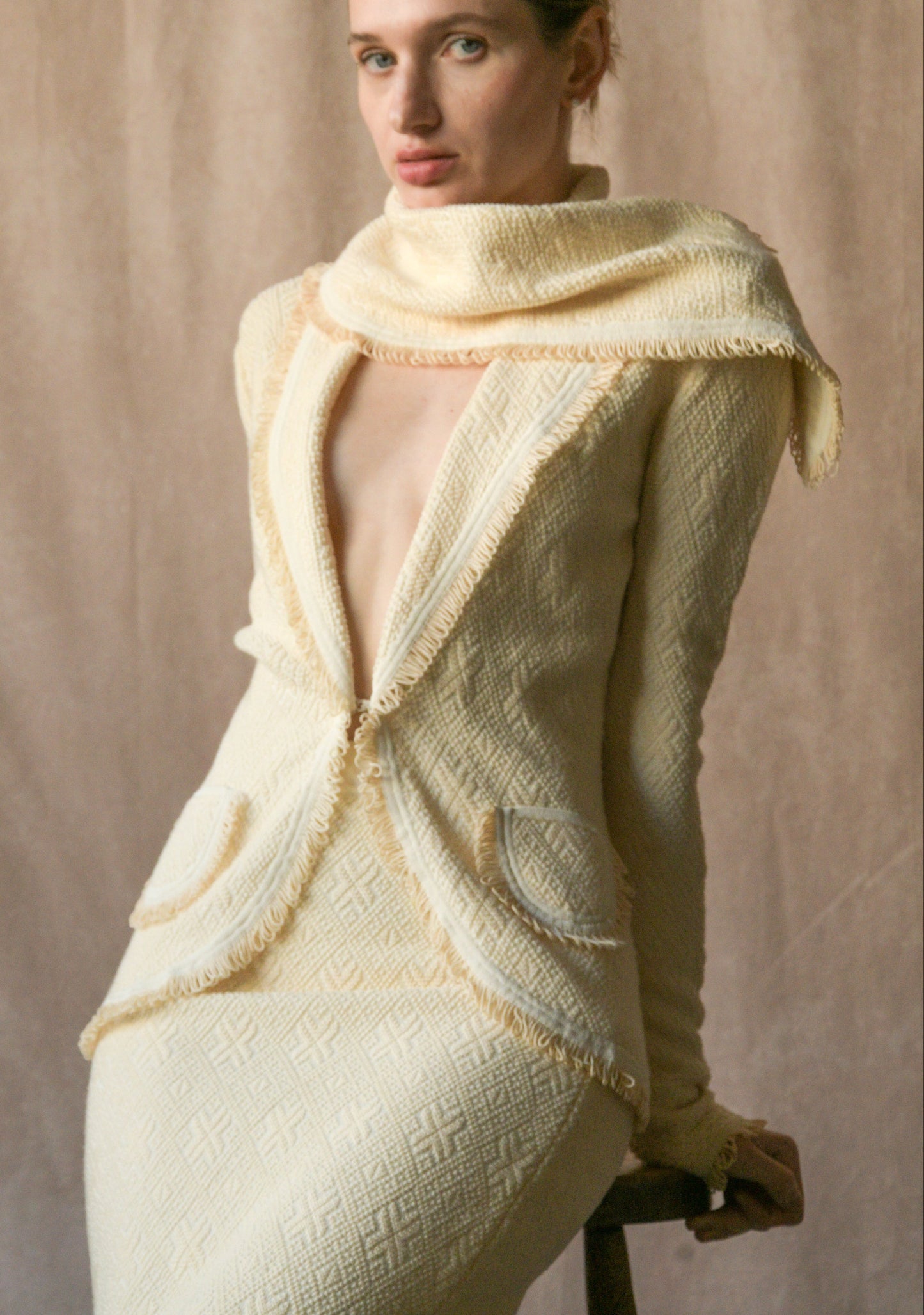 christian dior by john galliano 1999 cream knit skirt suit