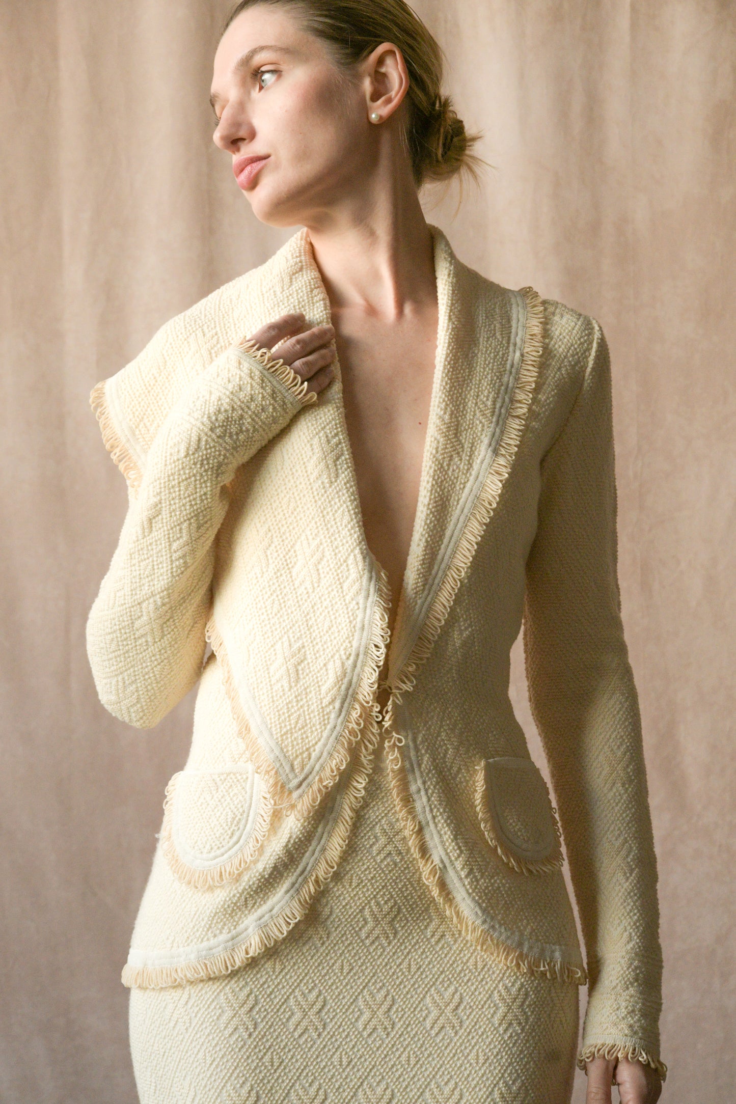 christian dior by john galliano 1999 cream knit skirt suit