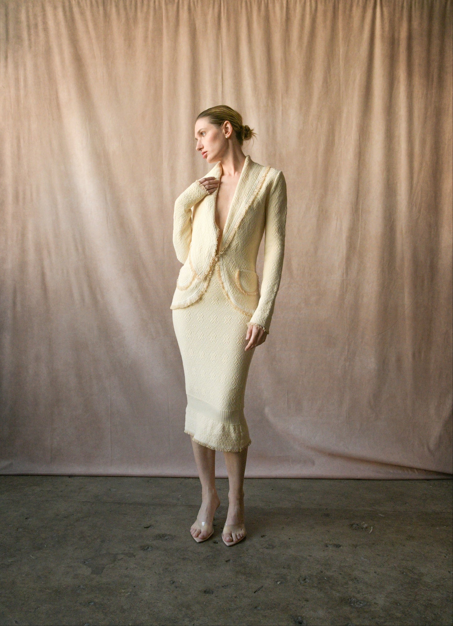 christian dior by john galliano 1999 cream knit skirt suit