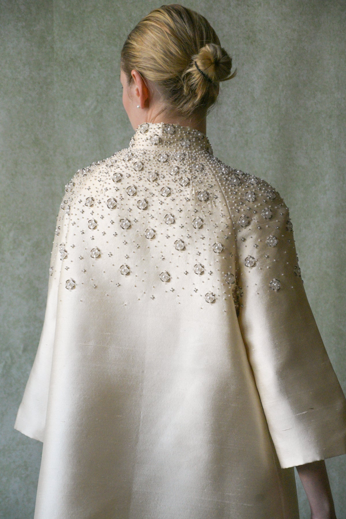 1960s silk shantung deco beaded opera coat